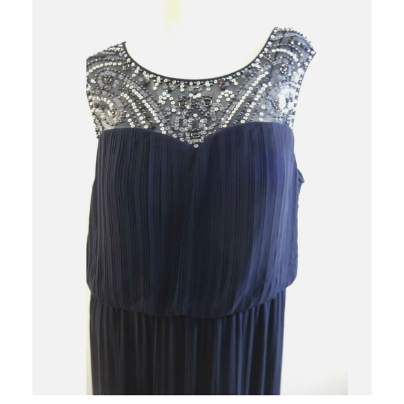 Alex Evenings Women's Pleated Dress Beaded Neckline Formal NAVY Blue 10 NEW $229 - Picture 9 of 9